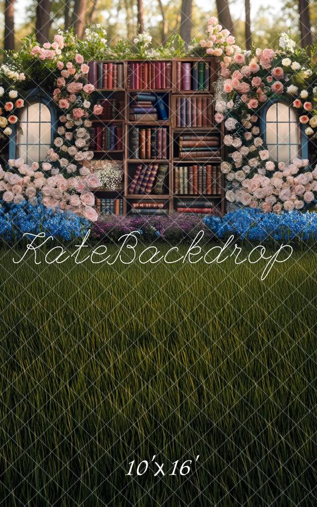 Kate Sweep Mur-à-Sol Printemps Étagères à livres Fleurs Toile de fond conçue par Mini MakeBelieve - Kate Backdrop FR