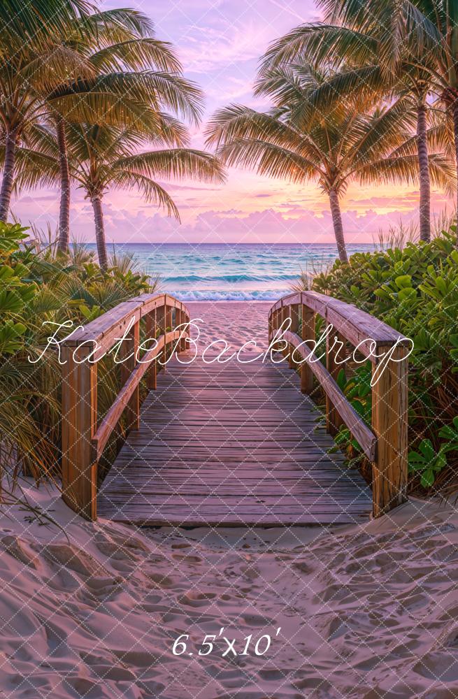 Kate Plage Tropical Pont en bois Palmiers Toile de fond conçue par Chain Photographie - Kate Backdrop FR