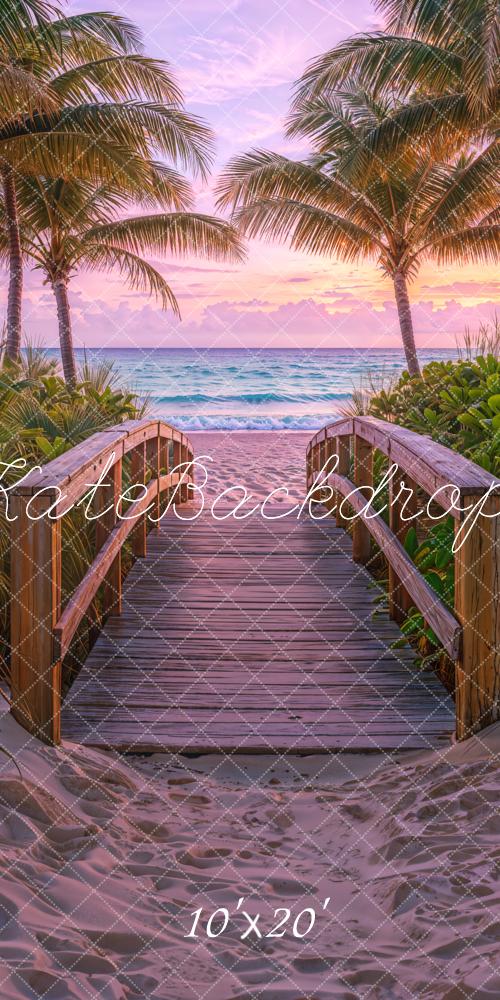 Kate Plage Tropical Pont en bois Palmiers Toile de fond conçue par Chain Photographie - Kate Backdrop FR