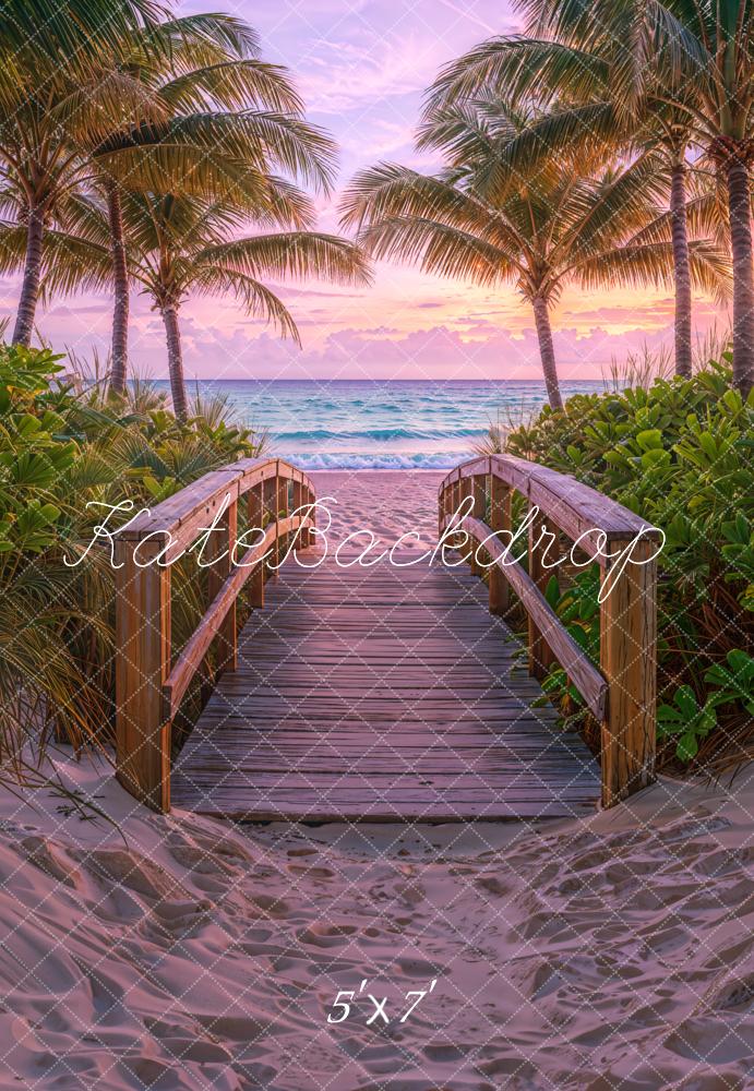 Kate Plage Tropical Pont en bois Palmiers Toile de fond conçue par Chain Photographie - Kate Backdrop FR