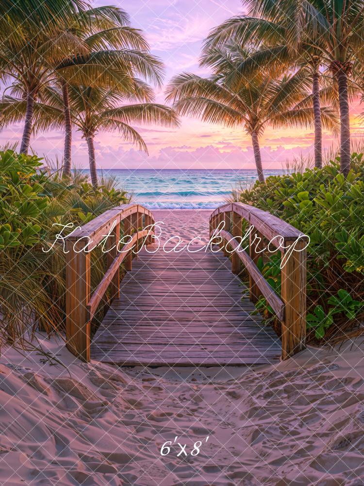Kate Plage Tropical Pont en bois Palmiers Toile de fond conçue par Chain Photographie - Kate Backdrop FR