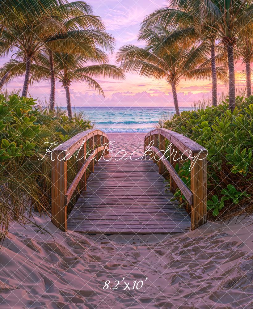 Kate Plage Tropical Pont en bois Palmiers Toile de fond conçue par Chain Photographie - Kate Backdrop FR