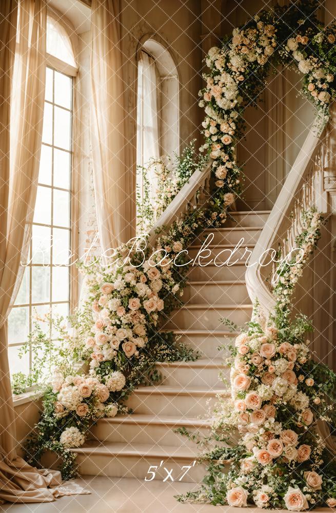 Kate Escaliers Fleurs Fenêtre Élégant Toile de fond conçue par Chain Photographie - Kate Backdrop FR