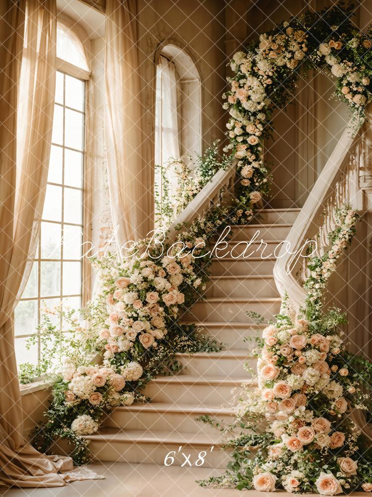 Kate Escaliers Fleurs Fenêtre Élégant Toile de fond conçue par Chain Photographie - Kate Backdrop FR