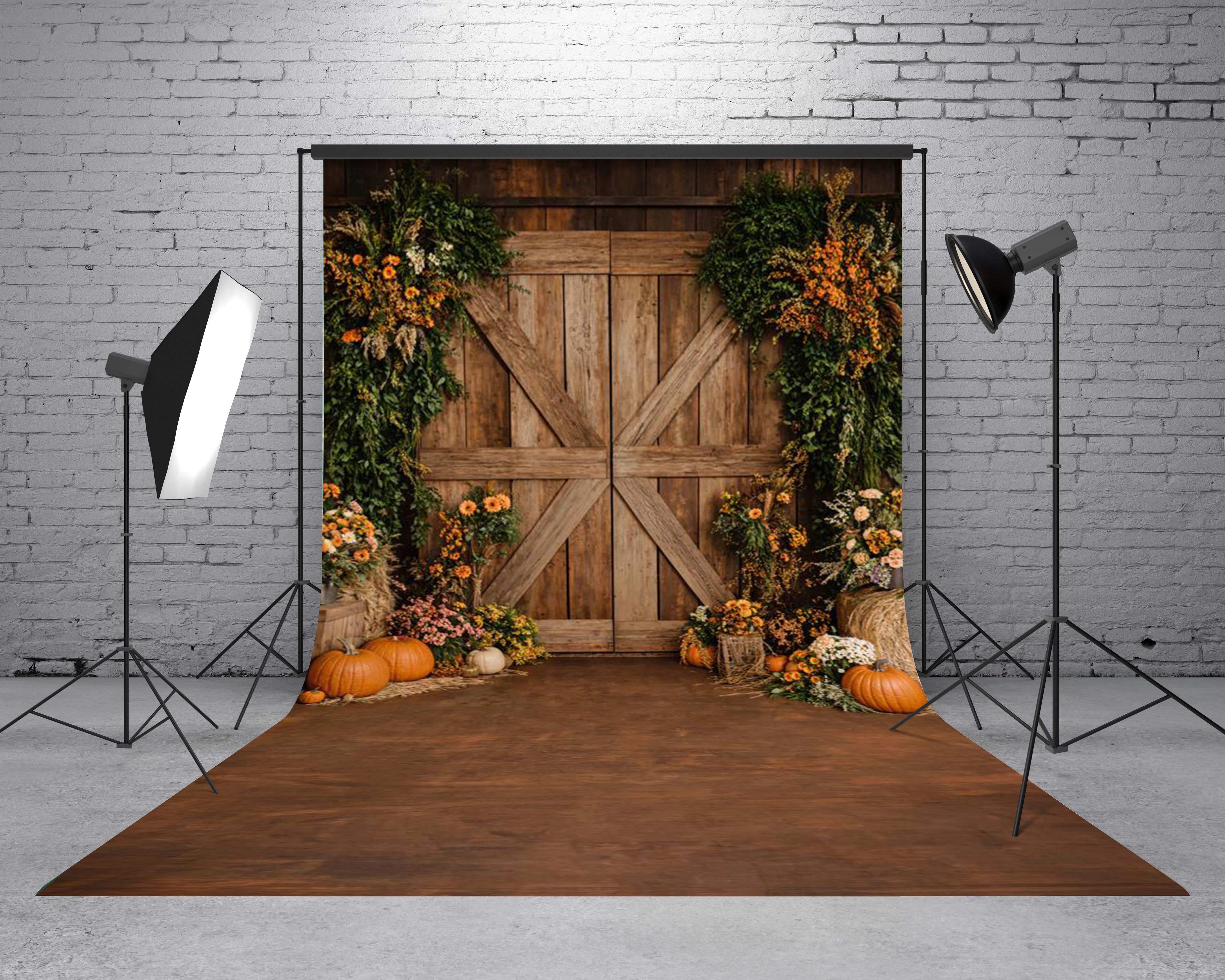 Kate Sweep Mur-à-Sol Automne Grange Porte Citrouilles Toile de fond conçue par Emetselch - Kate Backdrop FR