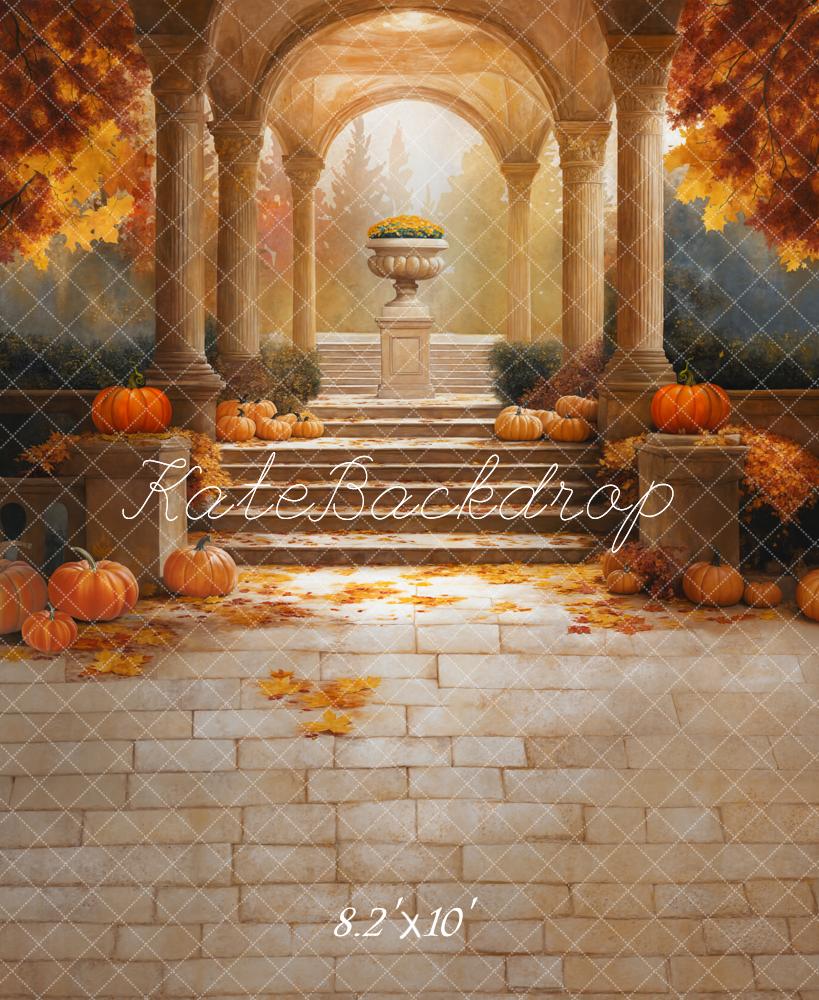 Kate Automne Citrouille Escaliers Jaune Toile de fond conçue par Emetselch - Kate Backdrop FR