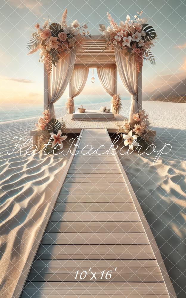 Kate Sweep Mur-à-Sol Plage Pavillon Fleurs Lit Été Toile de fond conçue par Lidia Redekopp - Kate Backdrop FR