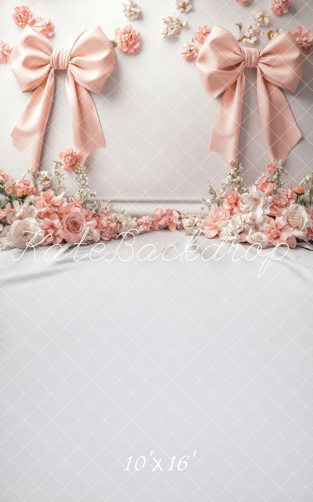 Kate Sweep Mur-à-Sol Nœuds Rose Fleurs Élégant Toile de fond conçue par Lidia Redekopp - Kate Backdrop FR