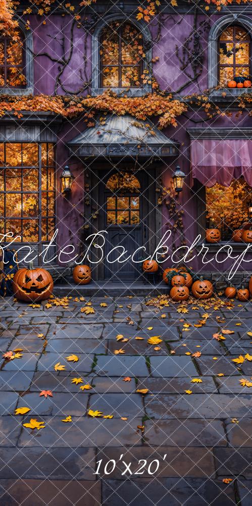Kate Halloween Chalet Citrouille Feuilles Toile de fond conçue par Emetselch - Kate Backdrop FR