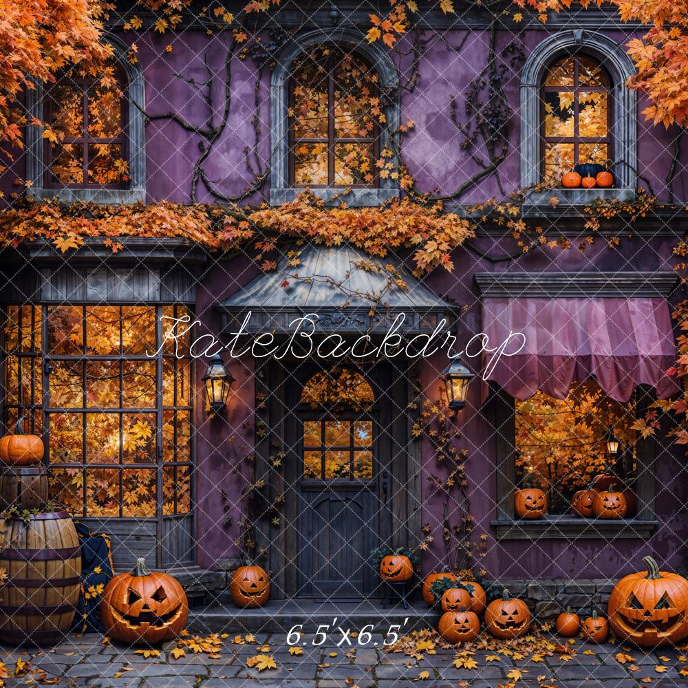 Kate Halloween Chalet Citrouille Feuilles Toile de fond conçue par Emetselch - Kate Backdrop FR
