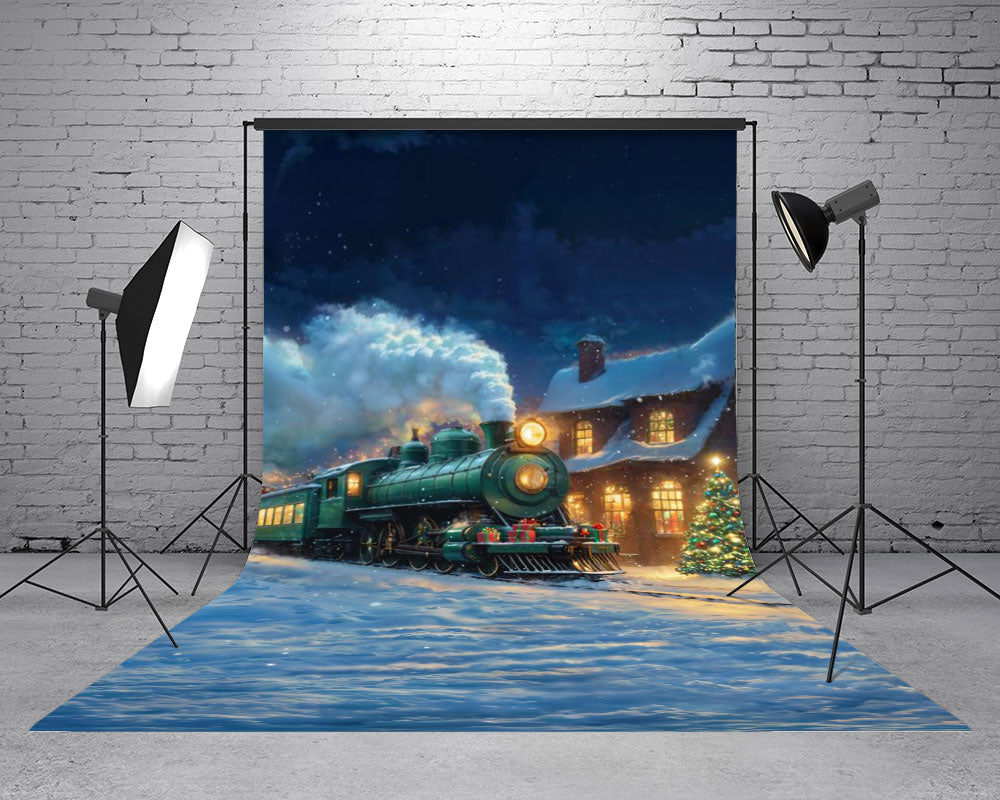 Kate Sweep Mur-à-Sol Train Polaire Noël Neige Toile de fond conçue par Chain Photographie - Kate Backdrop FR