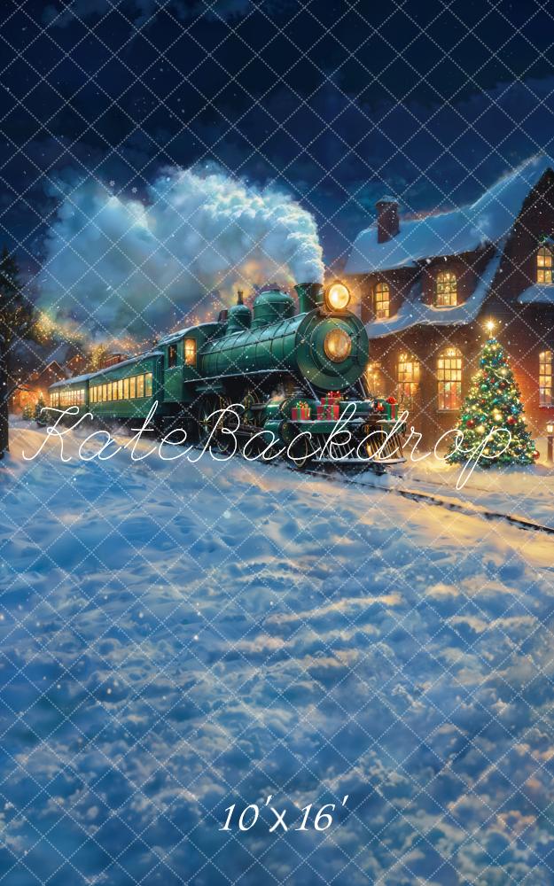 Kate Sweep Mur-à-Sol Train Polaire Noël Neige Toile de fond conçue par Chain Photographie - Kate Backdrop FR