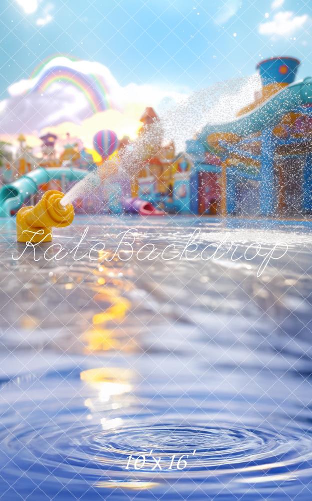 Kate Sweep Mur-à-Sol Été Parc aquatique Jeux Toile de fond conçue par Mini MakeBelieve - Kate Backdrop FR