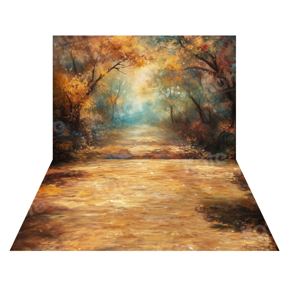 Kate Automne Chemin en Forêt Toile de fond+Chemin Sol Jaune Toile de fond - Kate Backdrop FR