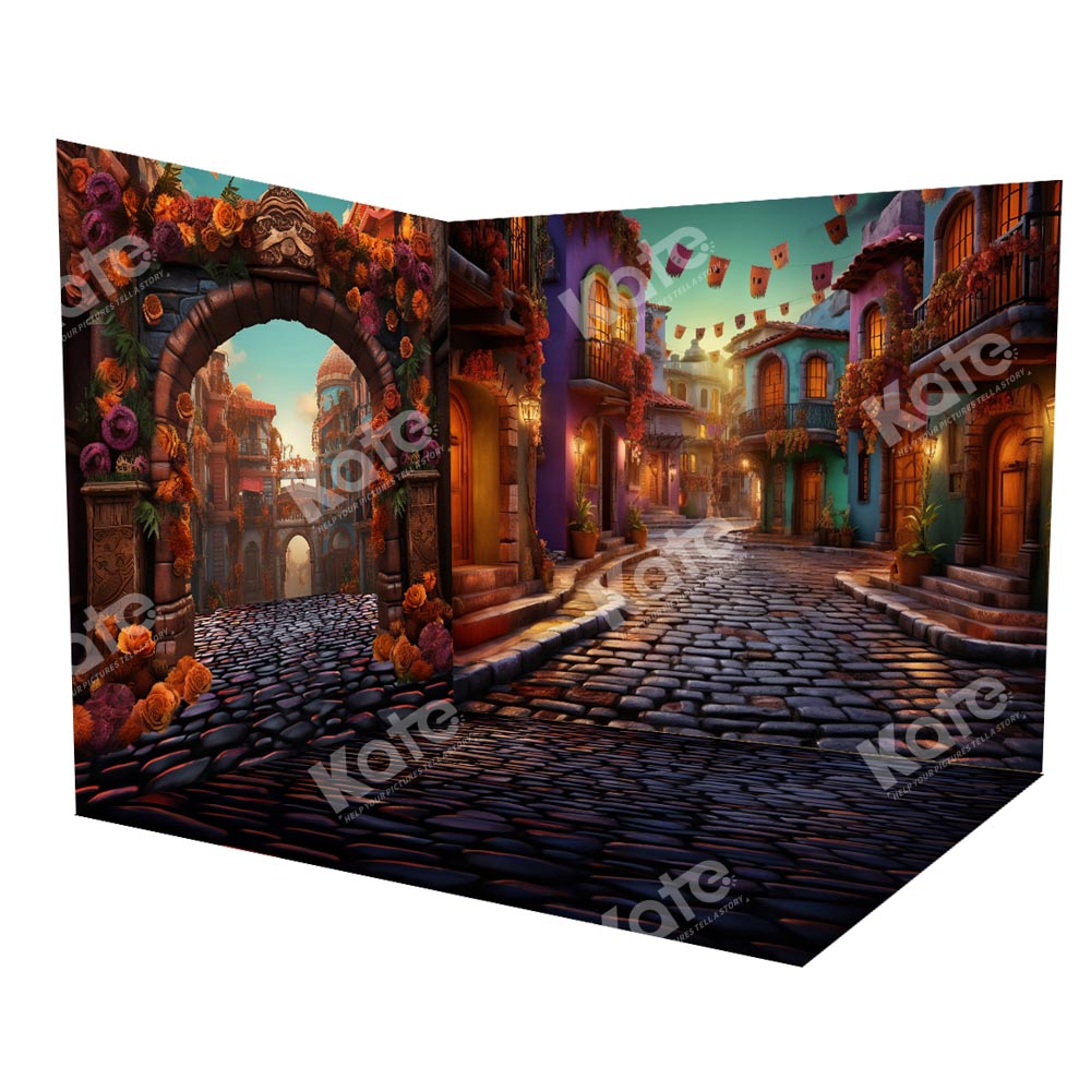 Kate Mexique Jour des Morts Rue Ensemble de chambre (8pix8pi&10pix8pi&8pix10pi) - Kate Backdrop FR