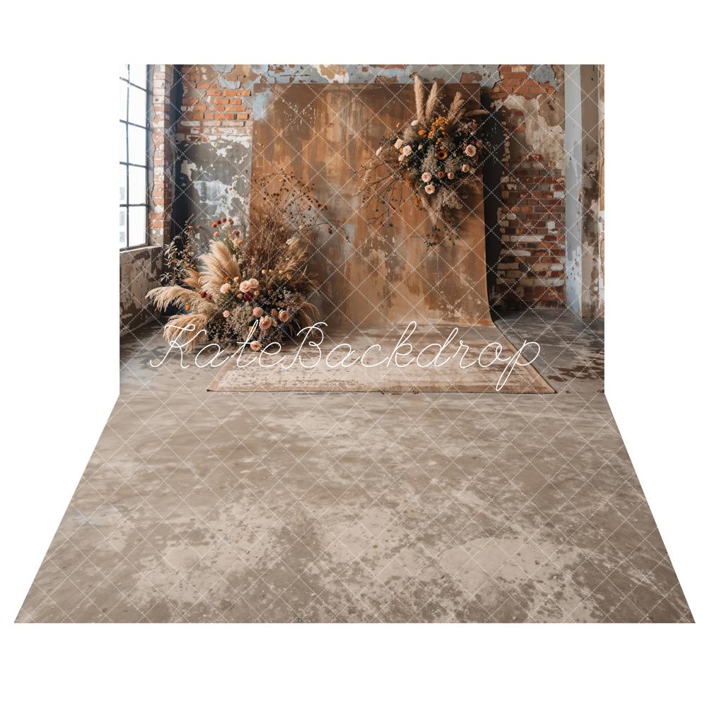 Kate Bohème Fleur séchée Vieux Brique Toile de fond+Abstrait Beige Marron Clair Texture Sol Toile de fond - Kate Backdrop FR