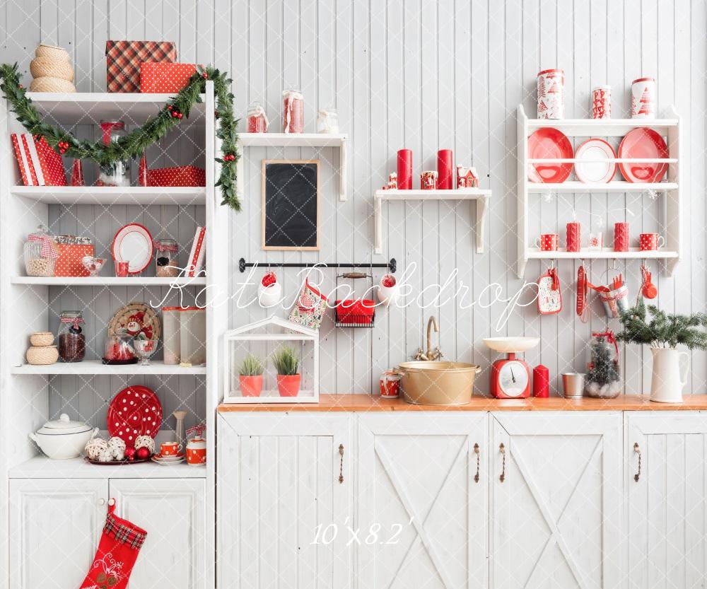 Kate Mur blanc Cuisine Noël Toile de fond en Laine pour la photographie - Kate Backdrop FR