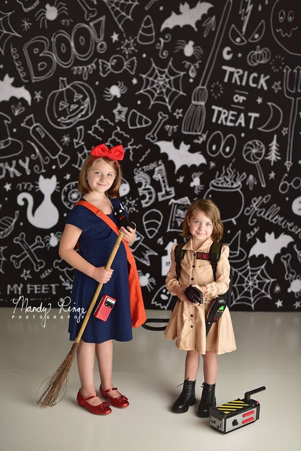 Kate Halloween Griffonnages Noir Toile de fond conçue par Mandy Ringe - Kate Backdrop FR