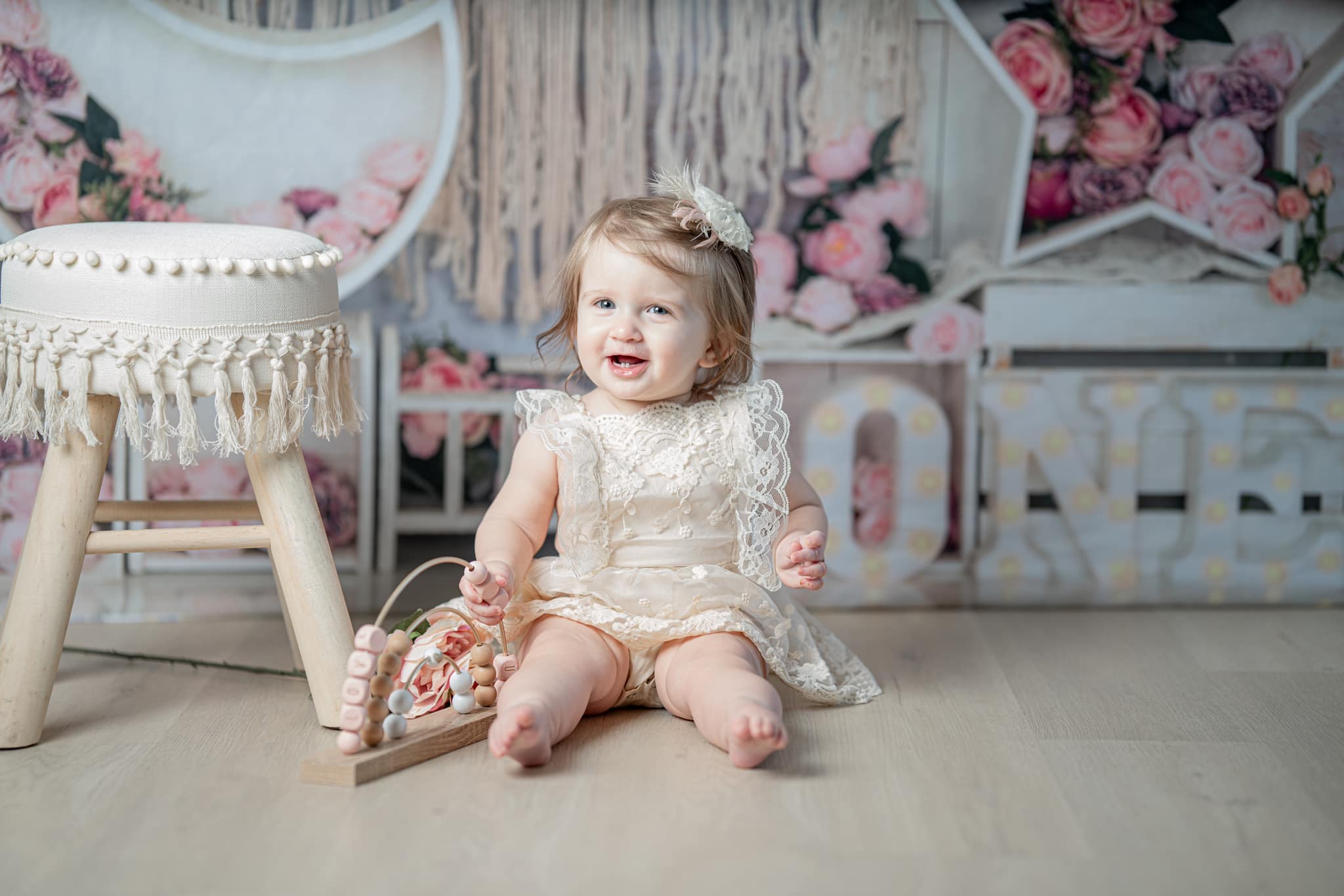 Kate Anniversaire Fleurs Boho Cake Smash Toile de fond Conçu par Emetselch - Kate Backdrop FR