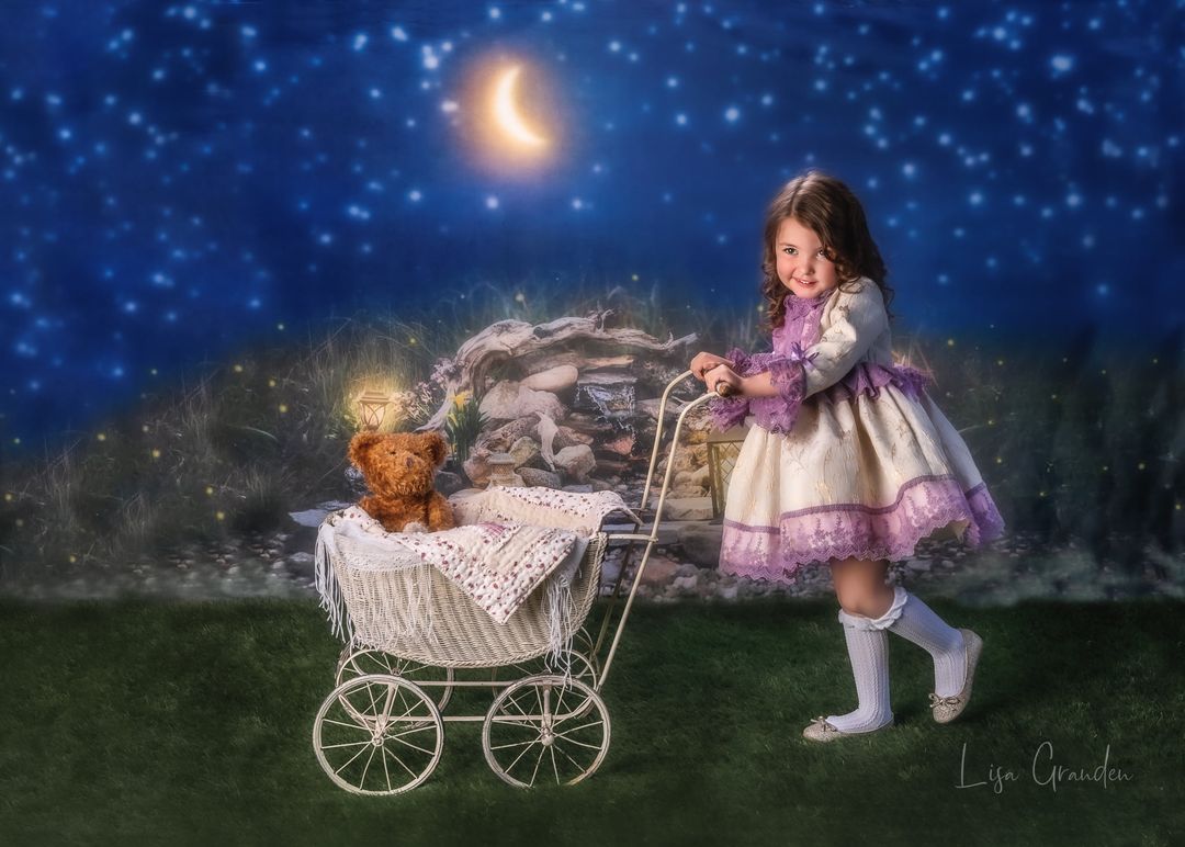 Kate Nuit étoilée Été Lune Étang Bleu Toile de fond conçue par Lisa Granden - Kate Backdrop FR