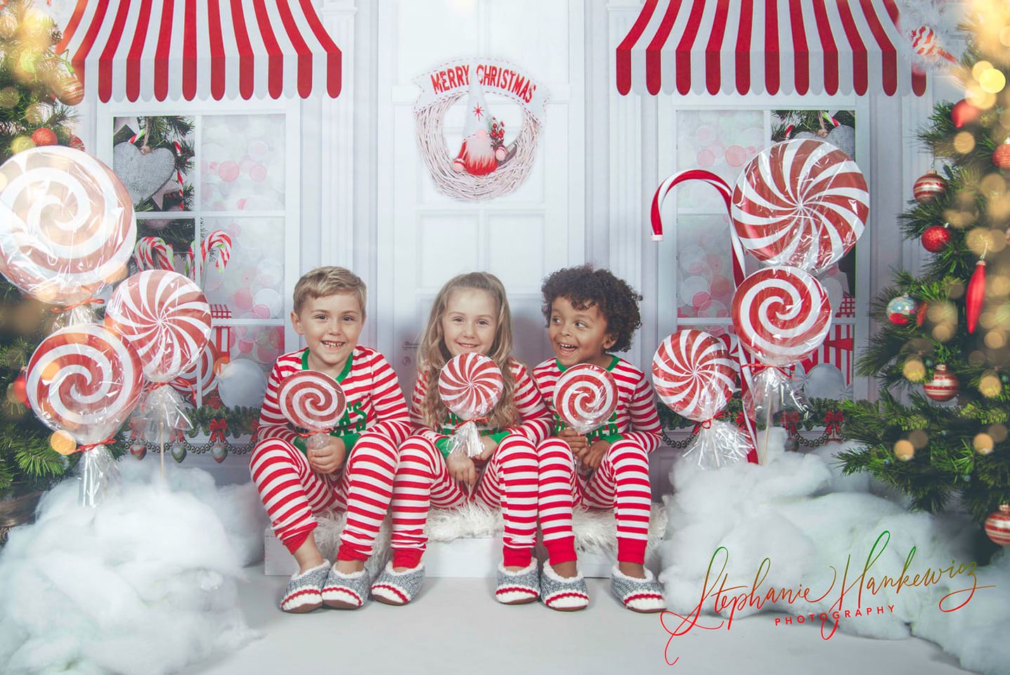 Kate Magasin de bonbons Noël Rose Blanc Toile de fond pour la photographie - Kate Backdrop FR