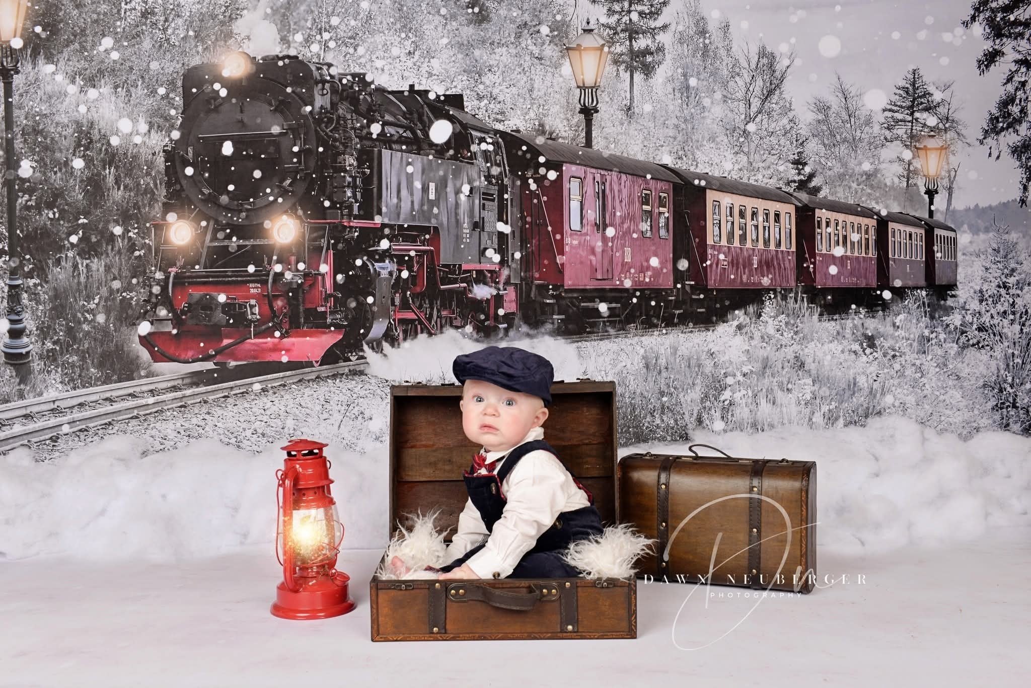 Kate Neige Train Noël Hiver Toile de fond conçue par Chain Photography - Kate Backdrop FR
