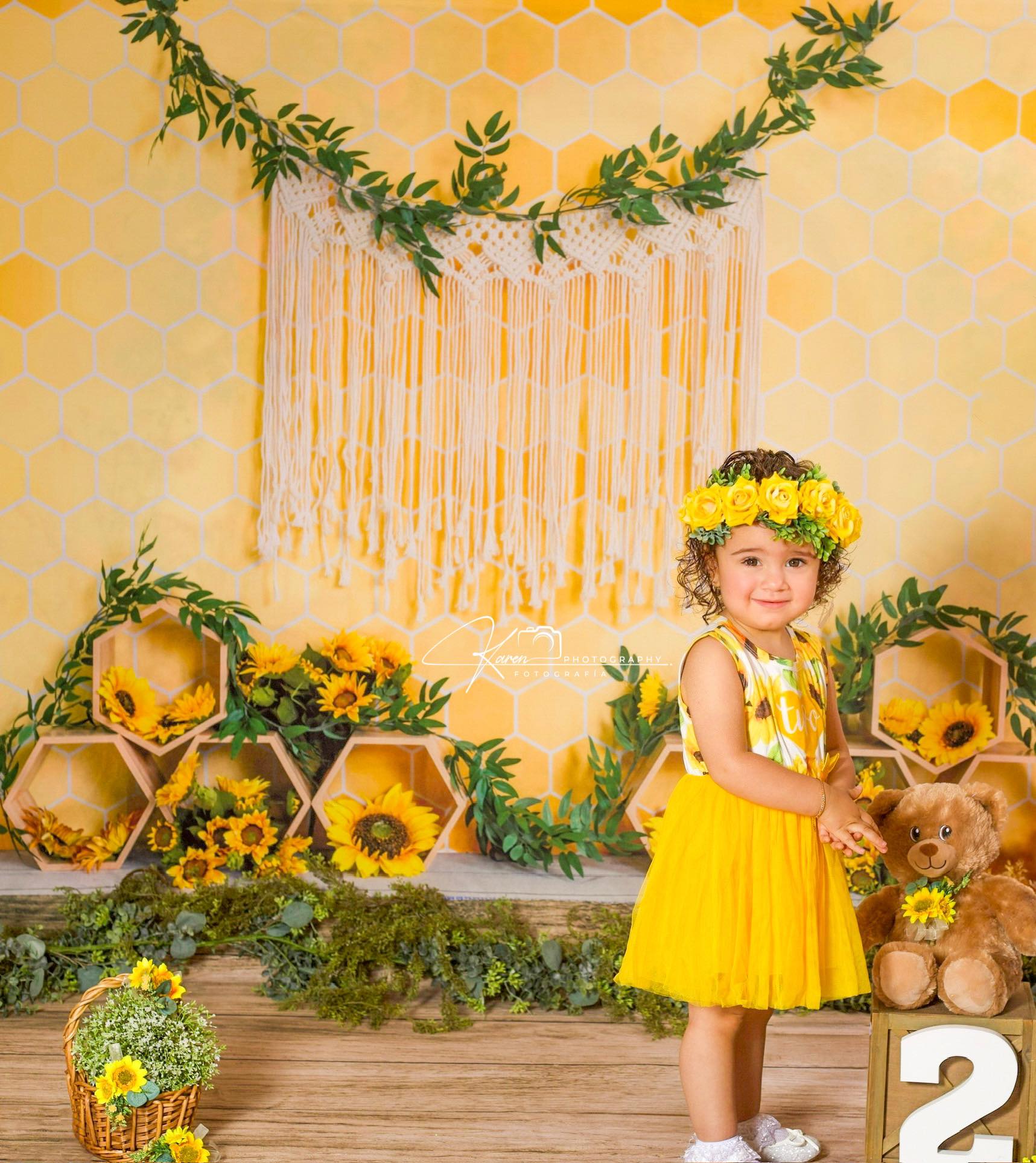 Kate Jaune Nid d'abeilles Boho Cake Smash Toile de fond conçue par Emetselch - Kate Backdrop FR