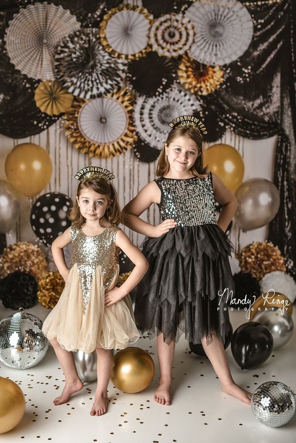 Kate Fête Nouvel an Noir et Or Toile de fond conçue par Mandy Ringe - Kate Backdrop FR