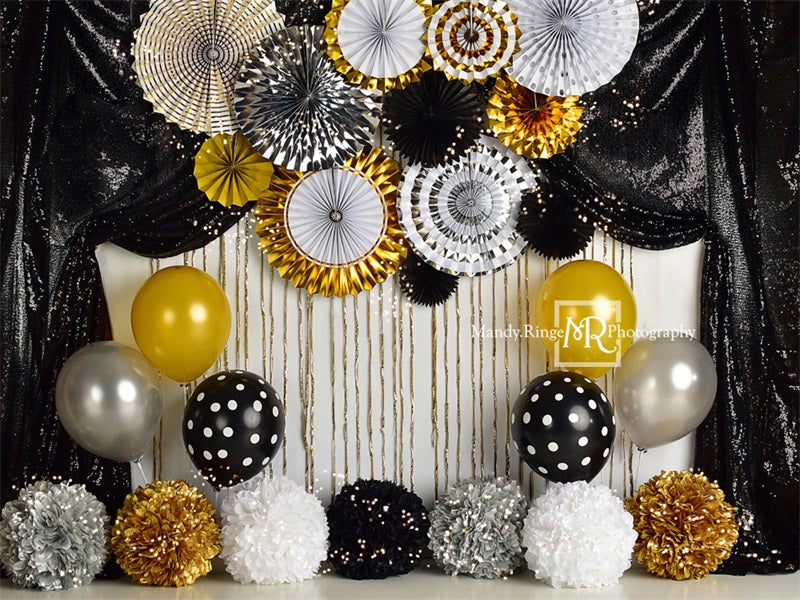 Kate Fête Nouvel an Noir et Or Toile de fond conçue par Mandy Ringe - Kate Backdrop FR