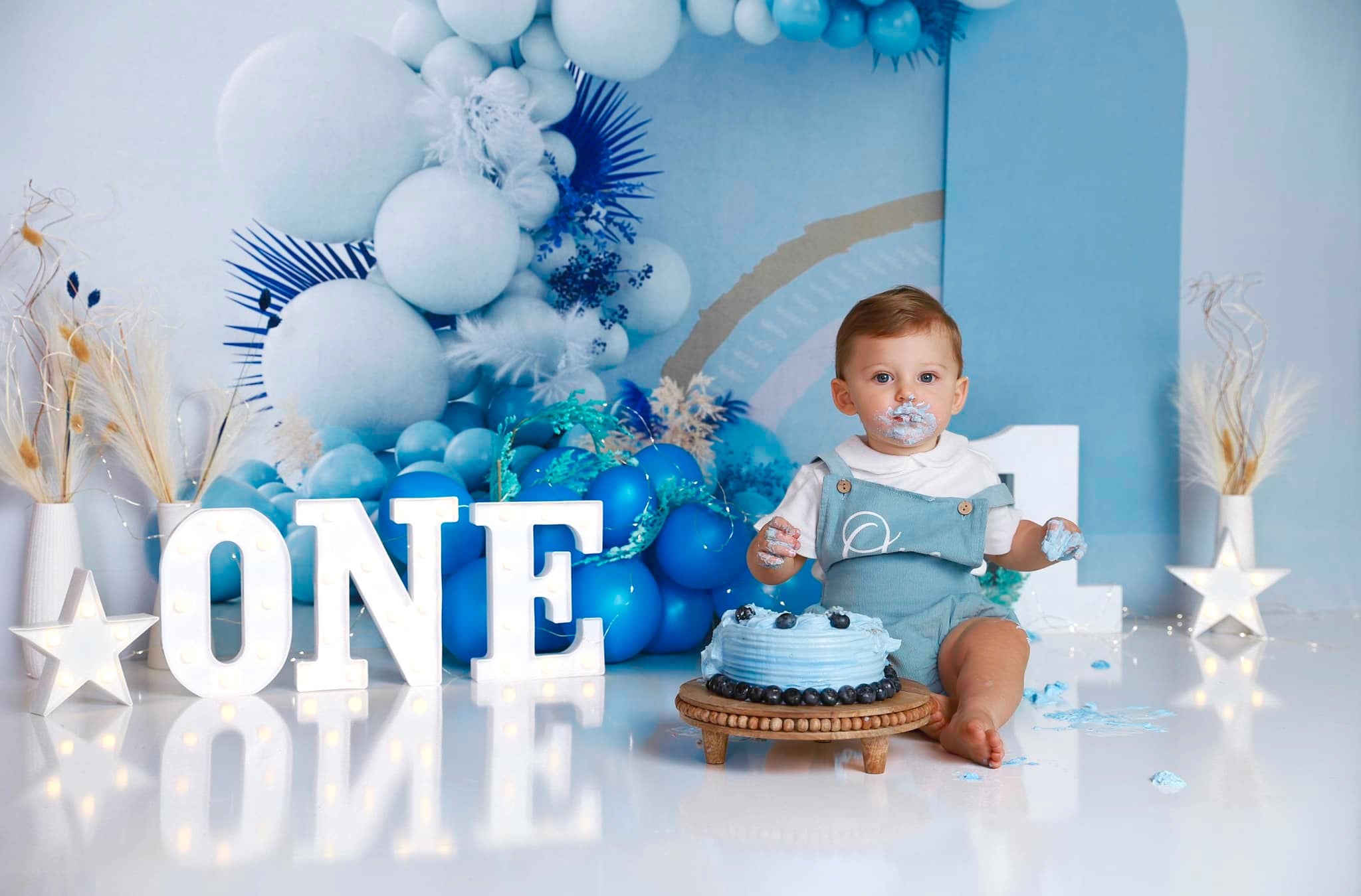 Kate Ballons Boho Bleu Enfant Toile de fond conçue par Uta Mueller Photographie - Kate Backdrop FR
