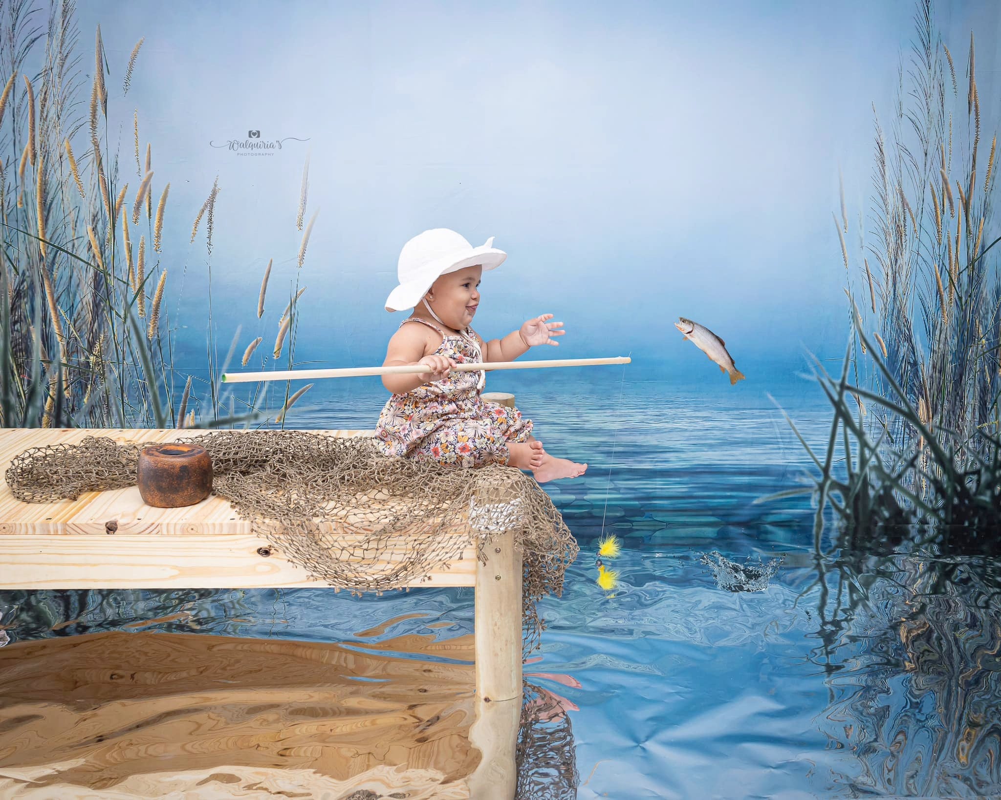 Kate Été Roseau Nuage Ciel Lac Toile de fond pour la photographie - Kate Backdrop FR