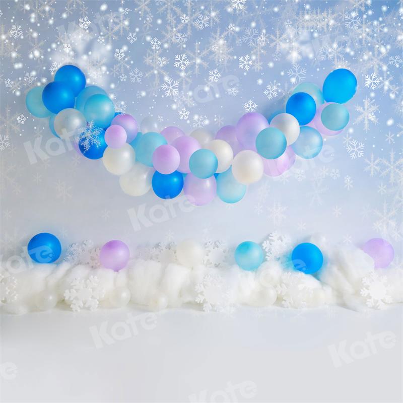 Kate Anniversaire Hiver Neige Ballons Toile de fond pour la photographie - Kate Backdrop FR