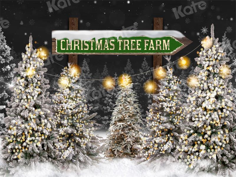 Kate Sapin de Noël Ferme Nuit Lumière Toile de fond pour la photographie - Kate Backdrop FR