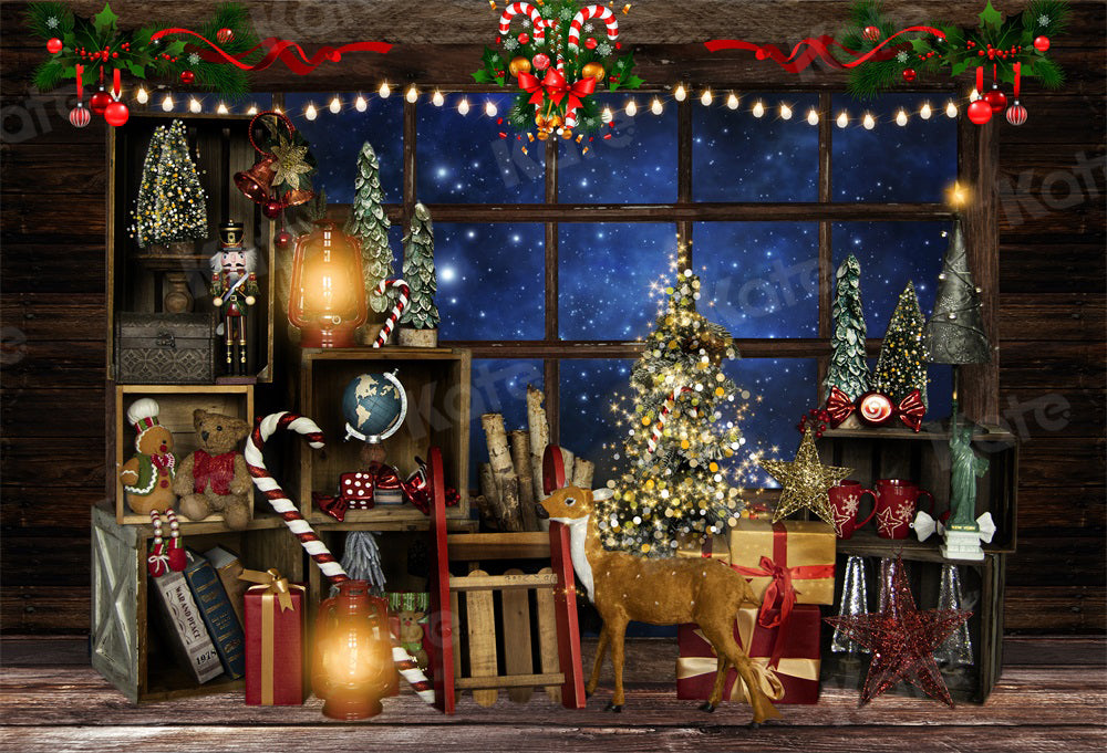 Kate Noël Arbres Étoile Cerf Bois Fenêtre Toile de fond pour la photographie - Kate Backdrop FR
