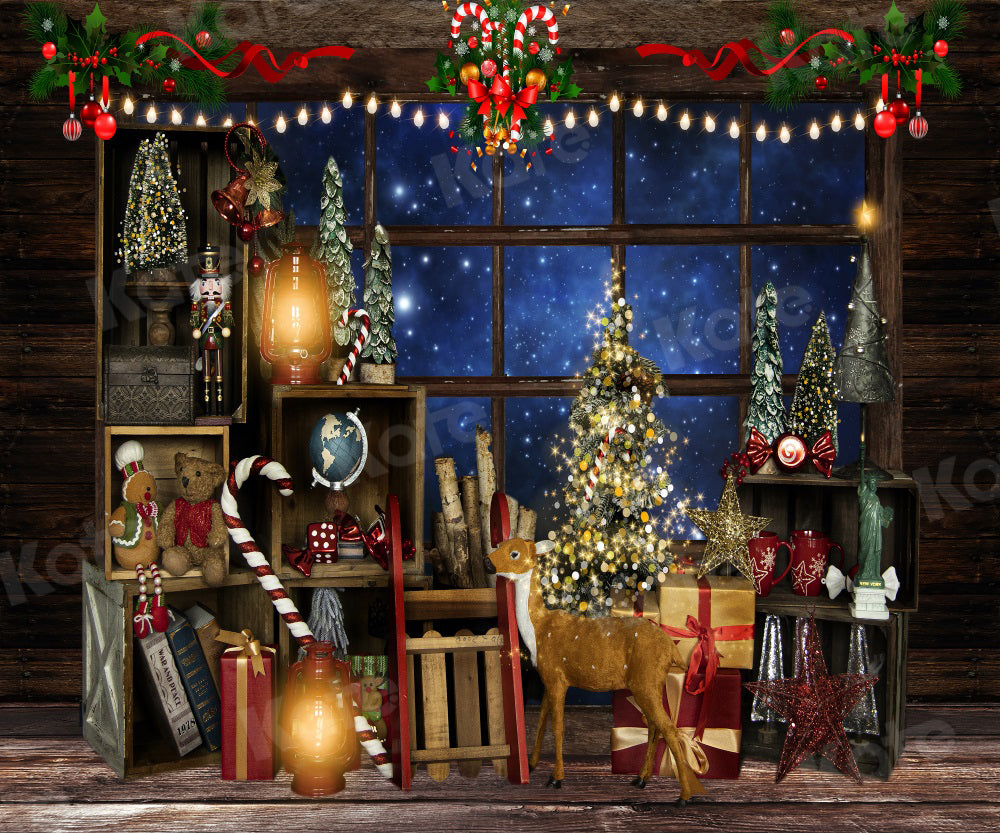 Kate Noël Arbres Étoile Cerf Bois Fenêtre Toile de fond pour la photographie - Kate Backdrop FR