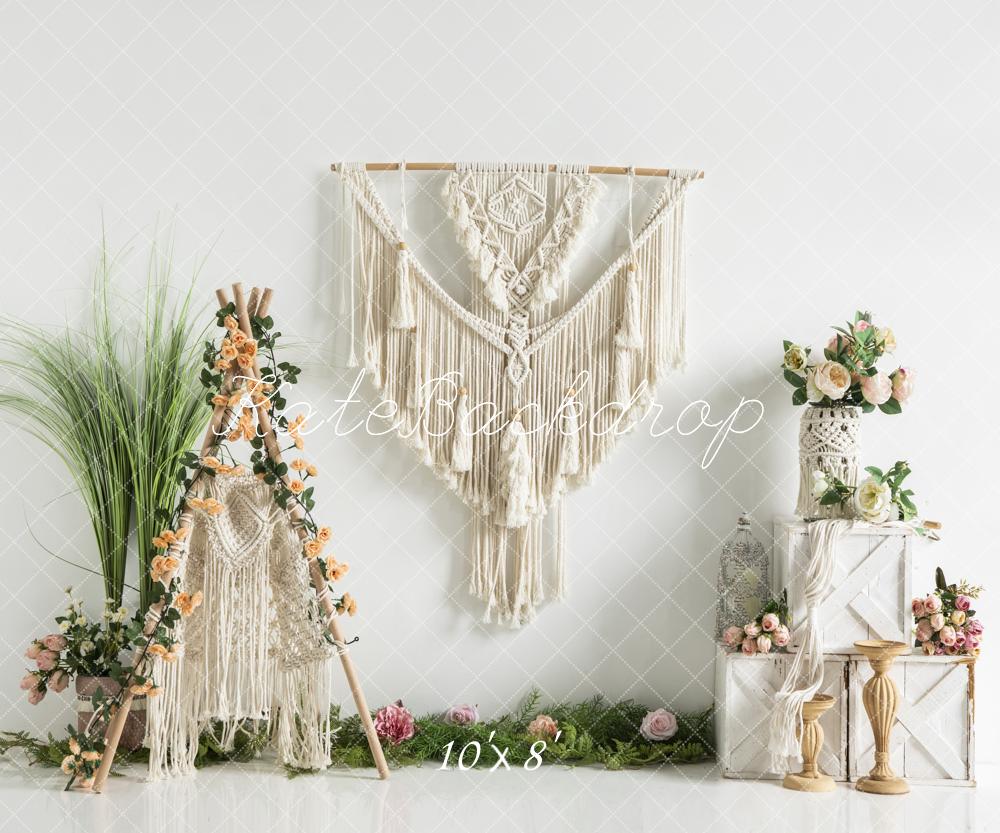 Kate Boho Printemps Tente Fleurs Toile de fond conçu par Emetselch - Kate Backdrop FR