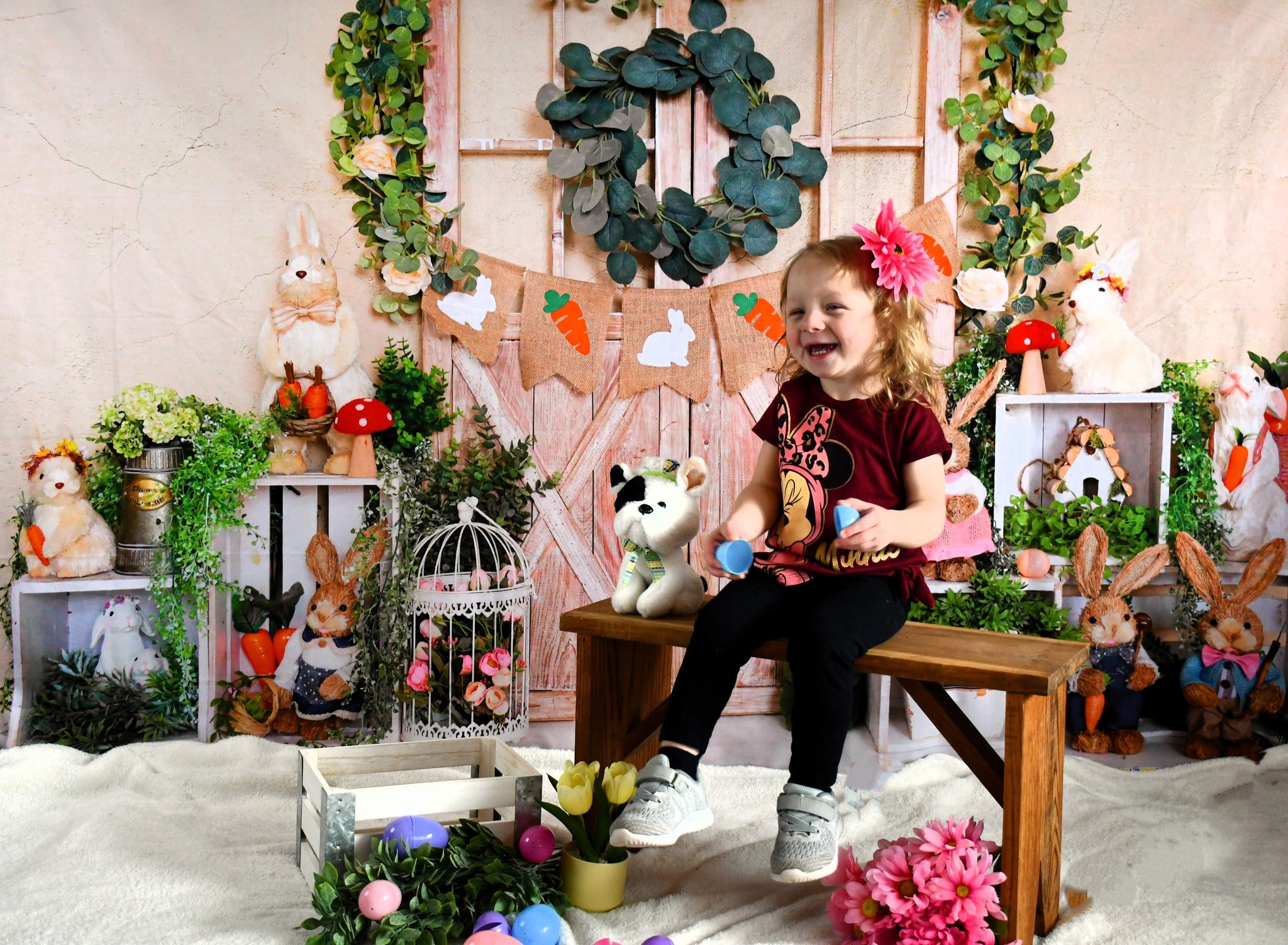 Kate Porte de grange Lapin Pâques Beige Toile de fond pour la photographie - Kate Backdrop FR