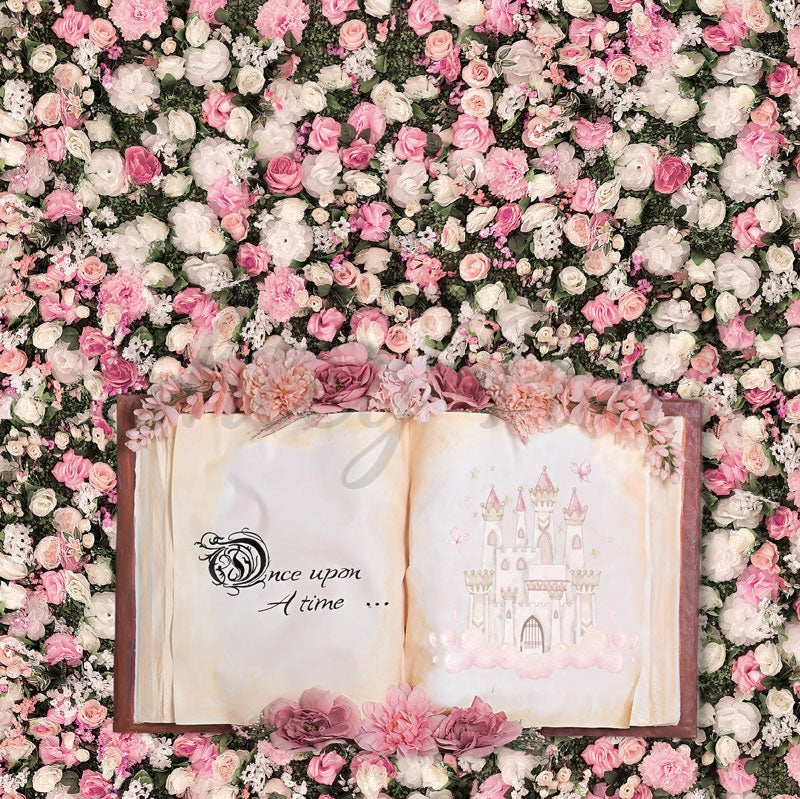 Kate Rose Livre Fleurs Saint-Valentin Toile de fond conçu par Ashley Paul - Kate Backdrop FR