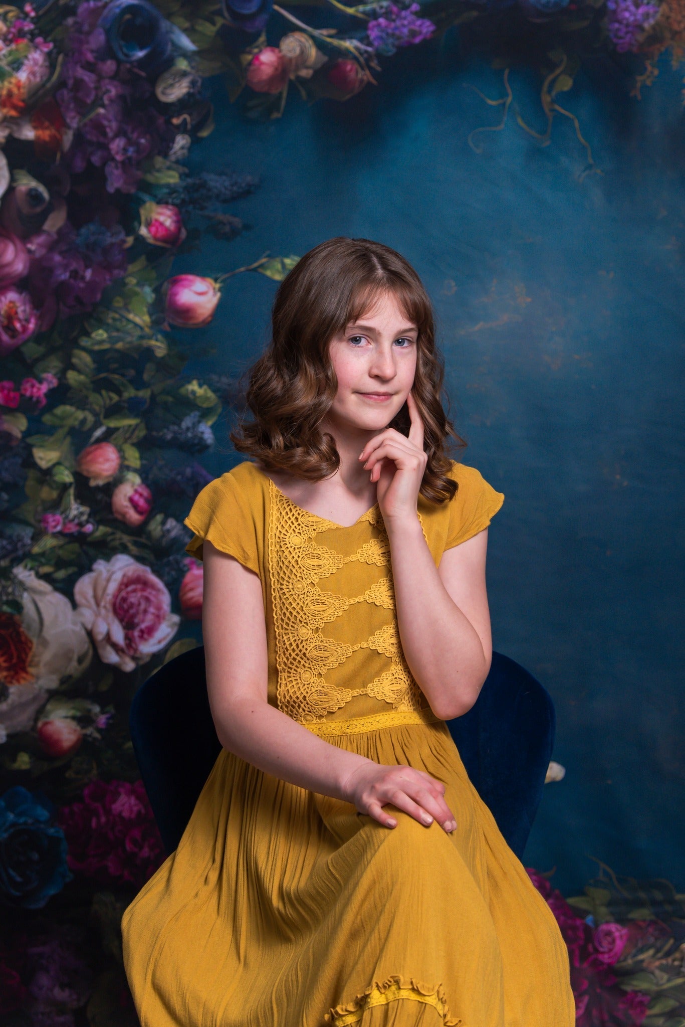 Offres Éclair-Kate Sarcelle foncée Fleurs Beaux-arts Toile de fond en Laine conçue par Mini MakeBelieve - Kate Backdrop FR