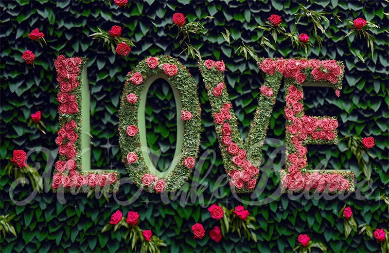 Kate Saint-Valentin Fleur rouge Lettres d'amour Toile de fond conçue par Mini MakeBelieve - Kate Backdrop FR