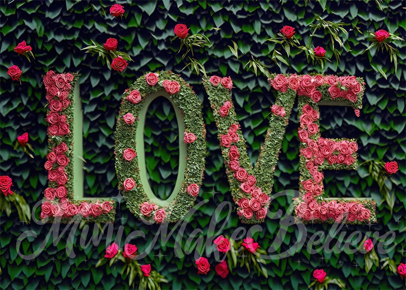 Kate Saint-Valentin Fleur rouge Lettres d'amour Toile de fond conçue par Mini MakeBelieve - Kate Backdrop FR