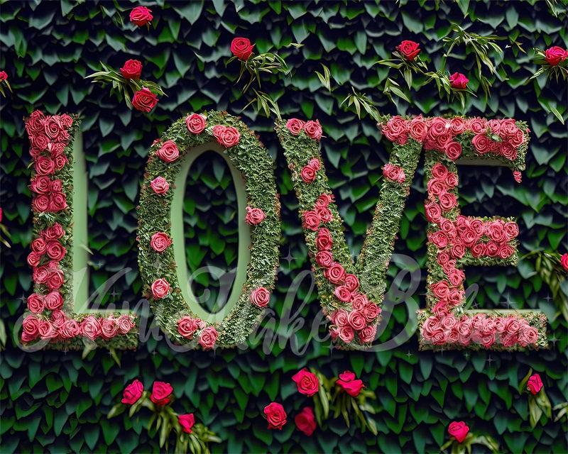 Kate Saint-Valentin Fleur rouge Lettres d'amour Toile de fond conçue par Mini MakeBelieve - Kate Backdrop FR