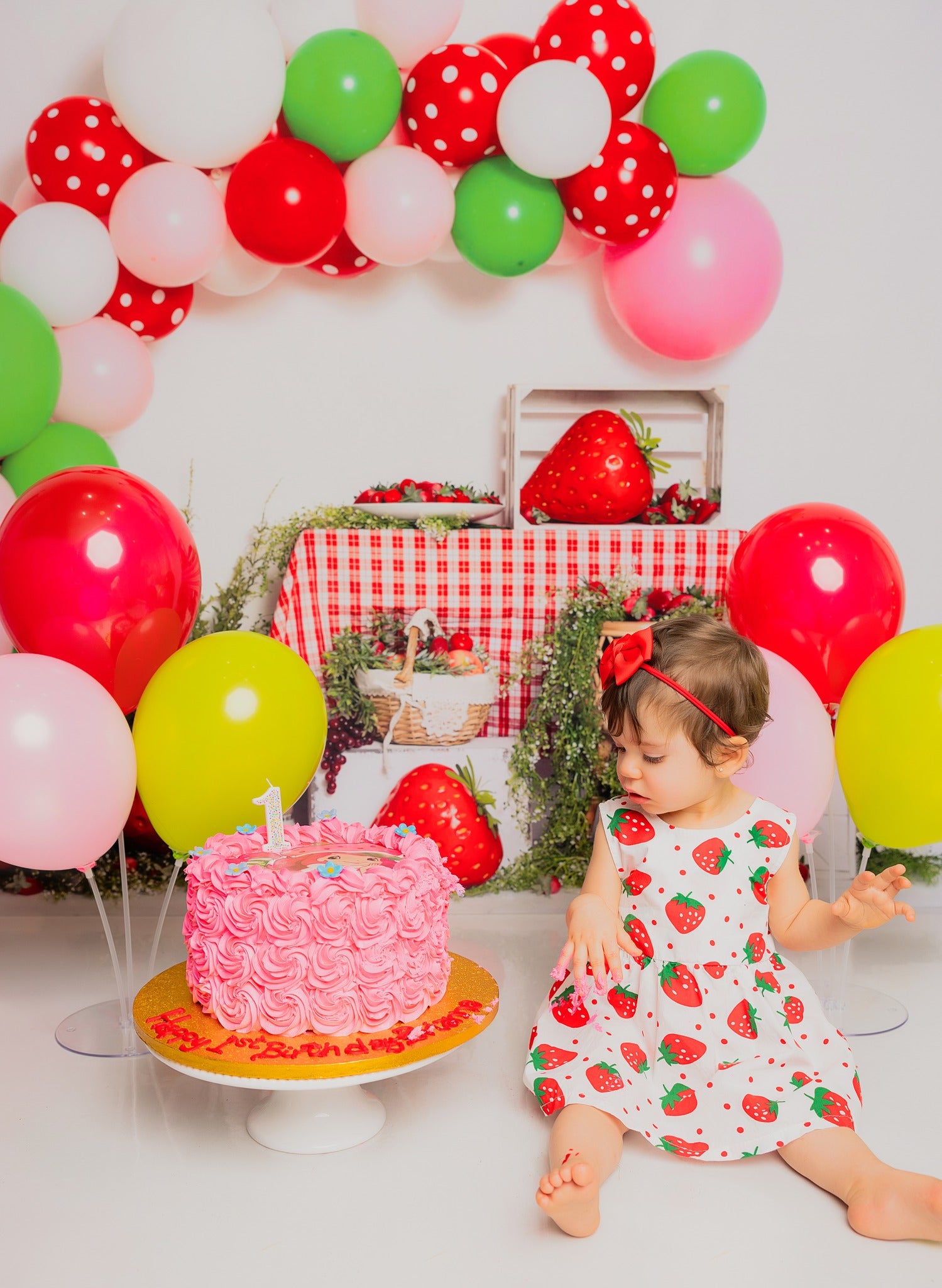 Kate Ballons aux fraises Cake Smash Toile de fond conçu par Emetselch - Kate Backdrop FR