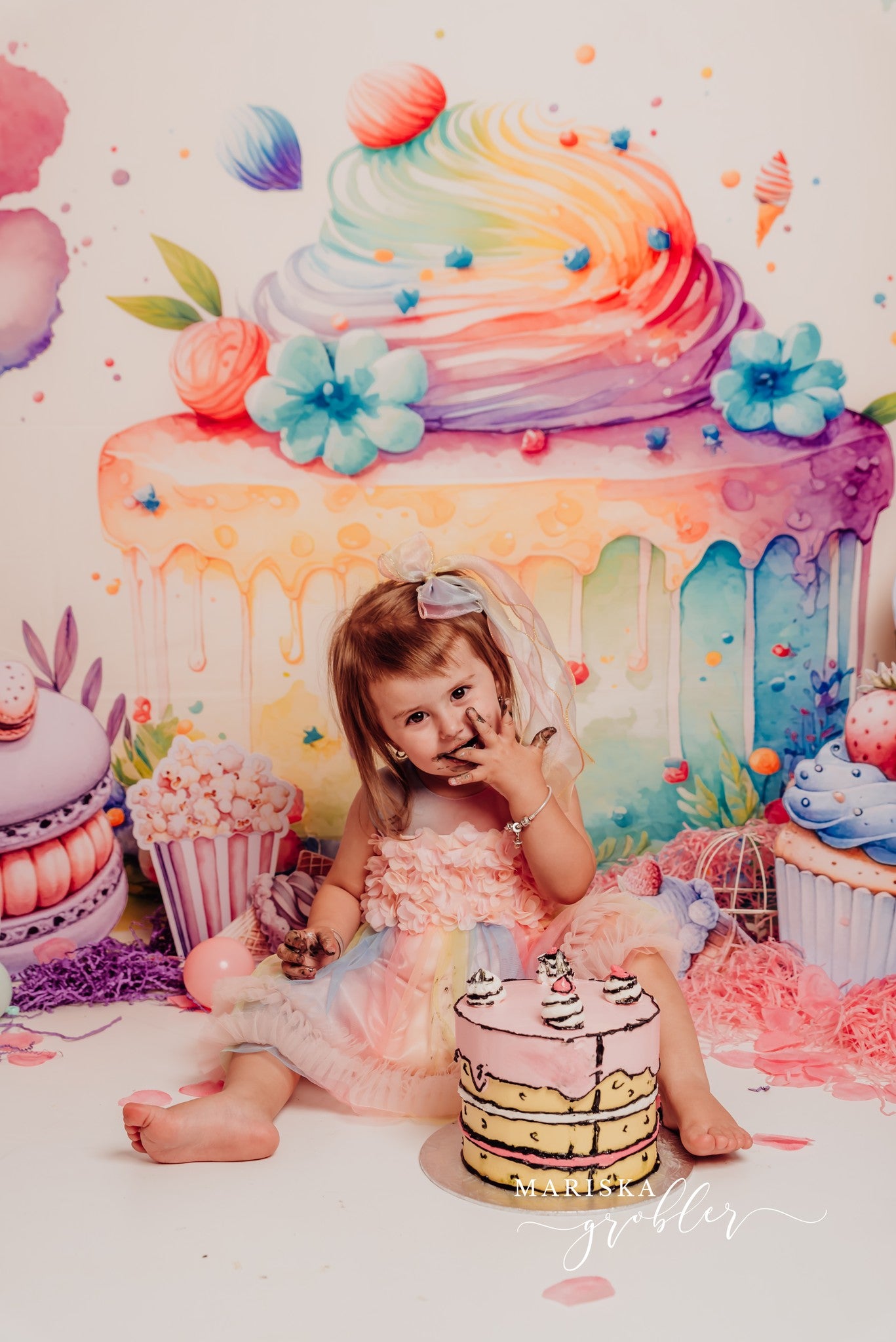 Kate Gâteau Coloré Floral Enfant Toile de fond conçue par Patty Robert - Kate Backdrop FR