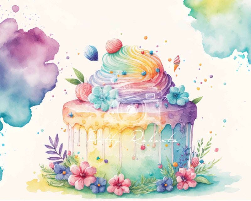 Kate Gâteau Coloré Floral Enfant Toile de fond conçue par Patty Robert - Kate Backdrop FR