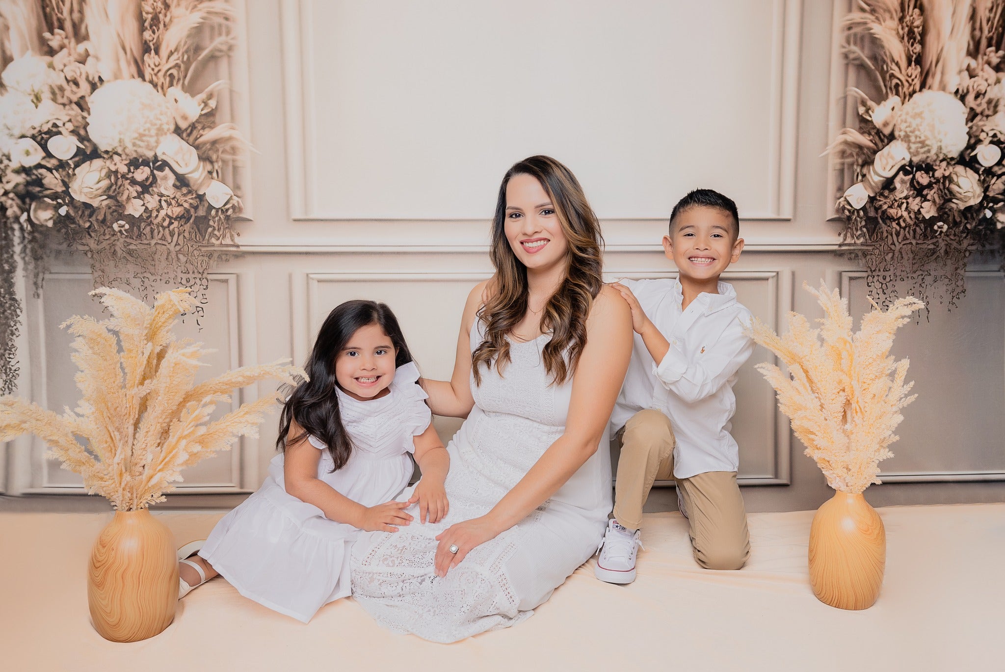 Kate Crème Bohème Mur Fleurs séchées Toile de fond conçue par Mini MakeBelieve - Kate Backdrop FR