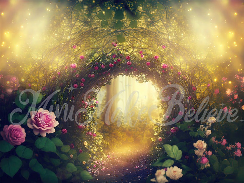 Kate Peinture Beaux-arts Arche Forêt Roses Toile de fond conçue par Mini MakeBelieve - Kate Backdrop FR