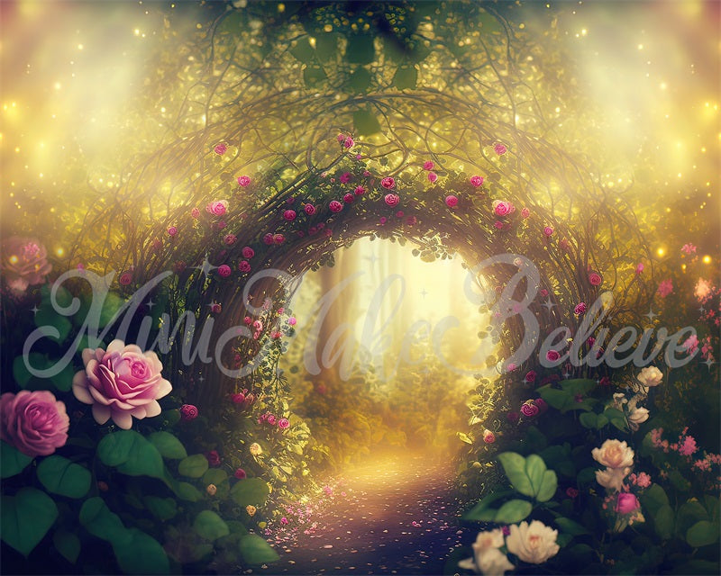 Kate Peinture Beaux-arts Arche Forêt Roses Toile de fond conçue par Mini MakeBelieve - Kate Backdrop FR