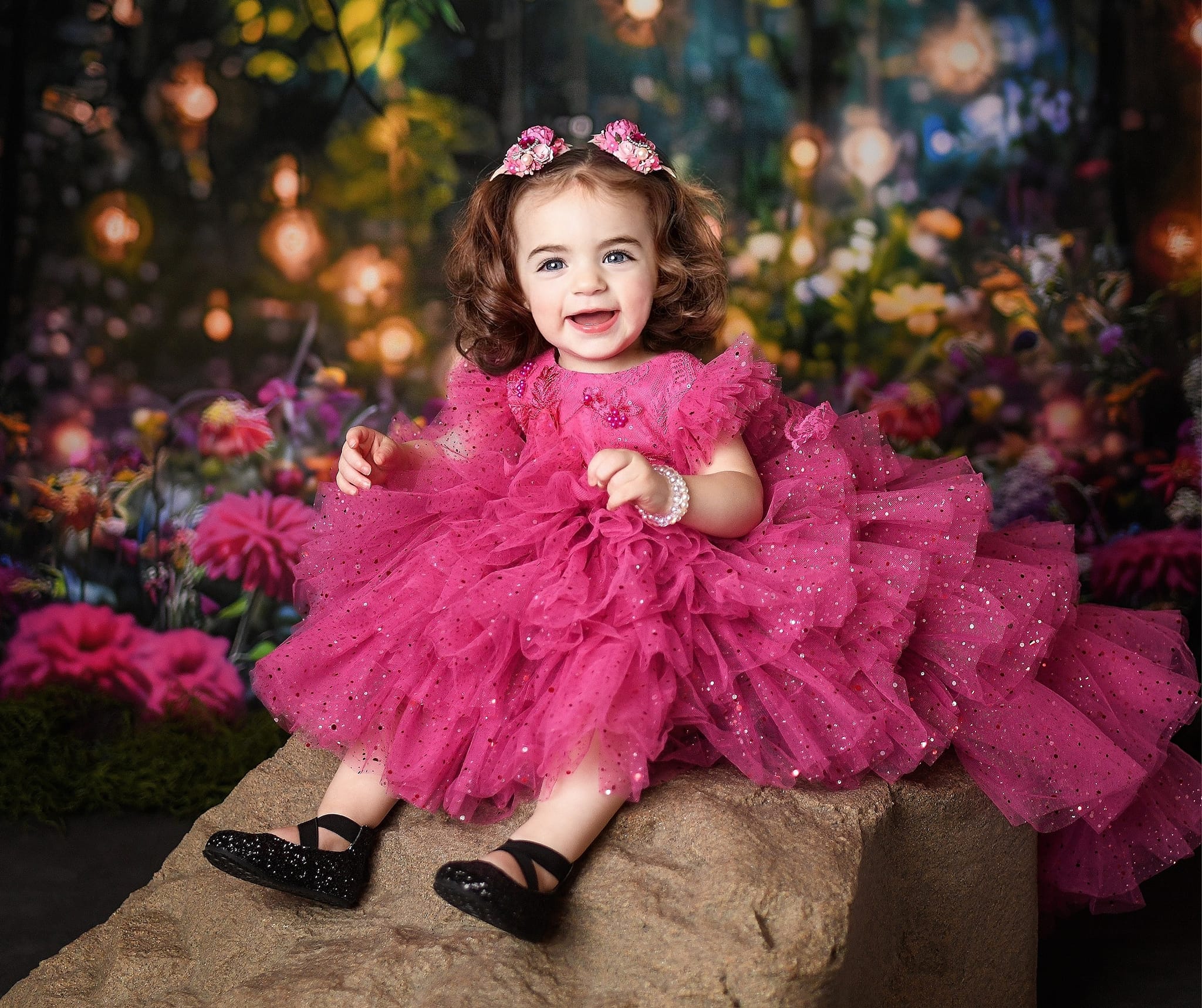 Kate Nuit Forêt Fées Beaux-arts Fleurs Toile de fond Conçu par Mini MakeBelieve - Kate Backdrop FR