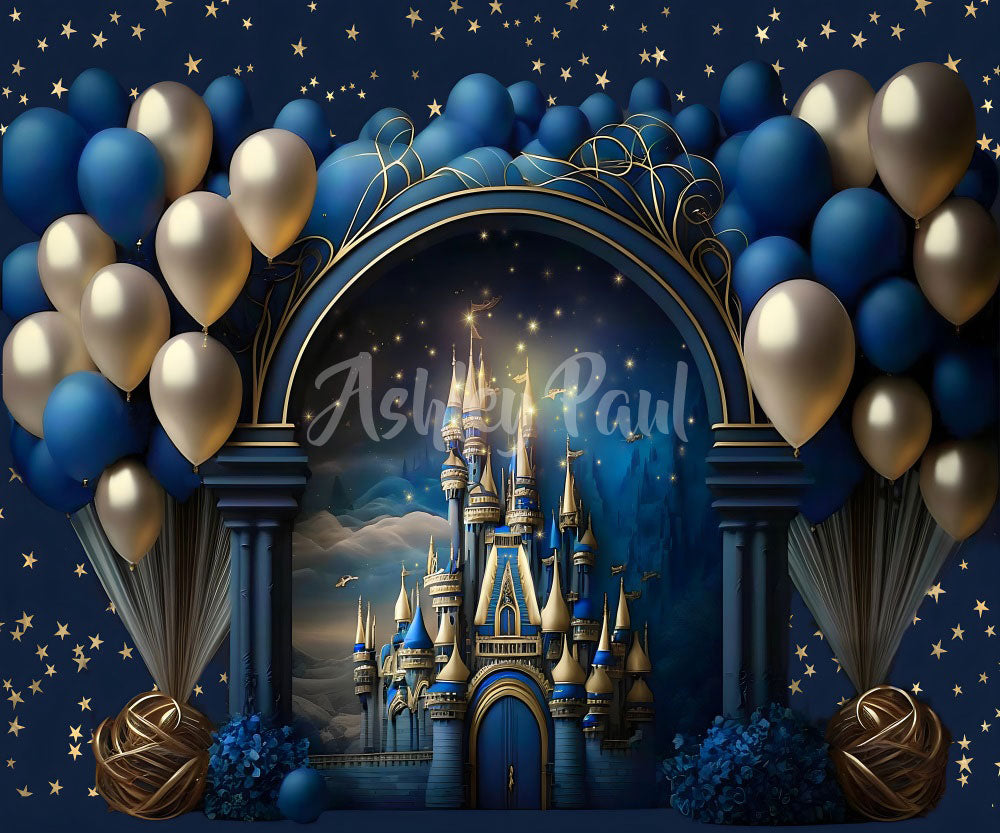 Kate Anniversaire Prince Ballons Château Toile de fond conçu par Ashley Paul - Kate Backdrop FR